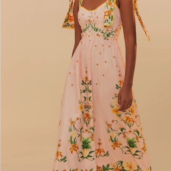 FARM Rio Cream Spring or Summer Green Floral Maxi Dress - Picture 2 of 8